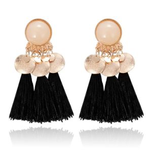 Tassel Oorbellen met Elegante Steen van Deja Jewels – Zwart