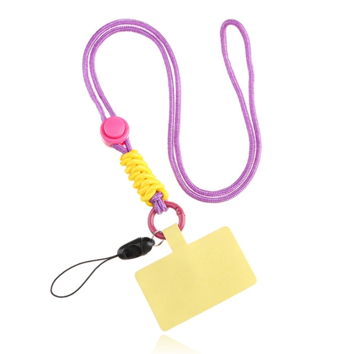 Telefoonkoord Macramé met Telefoon bevestiging – Paars Geel