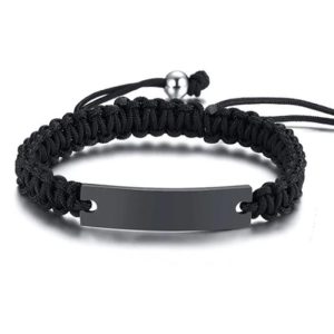 Tom Jaxon Heren armband Gevlochten Touw Graveerplaat Zwart Verstelbaar