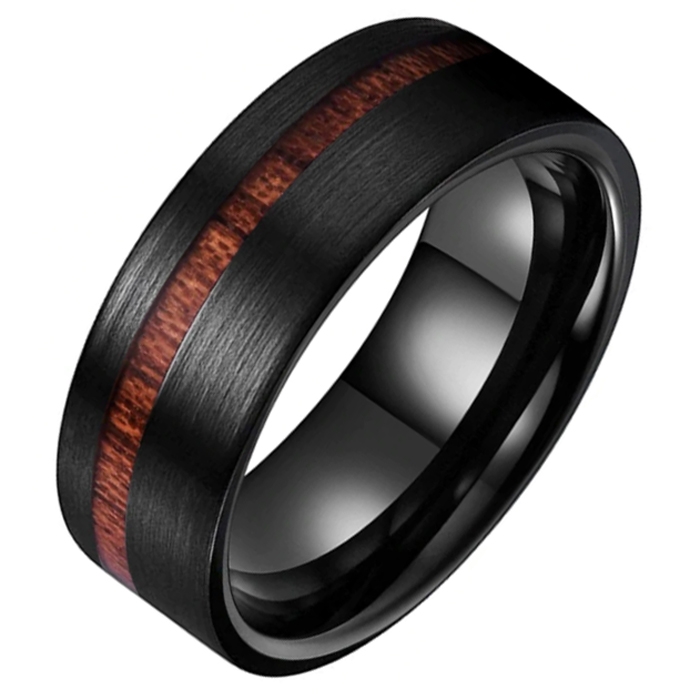 Tom Jaxon heren ring Wolfraam Mat Zwart Hout Groef-22mm
