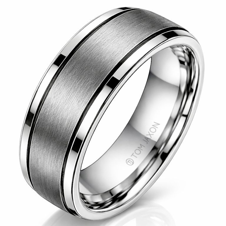 Tom Jaxon heren ring Wolfraam Zwarte Groef Mat en Glans-18mm