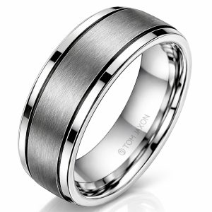 Tom Jaxon heren ring Wolfraam Zwarte Groef Mat en Glans-17mm