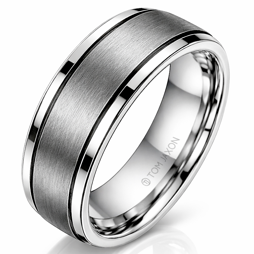 Tom Jaxon heren ring Wolfraam Zwarte Groef Mat en Glans-17mm