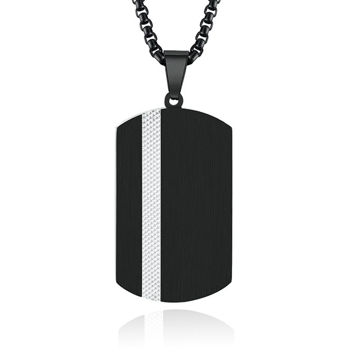 Tom Jaxon Stalen Herenketting met Zwarte Dogtag Hanger – 60cm