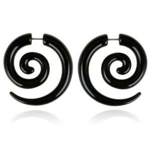 Tribal bone oorbellen Black Spiral