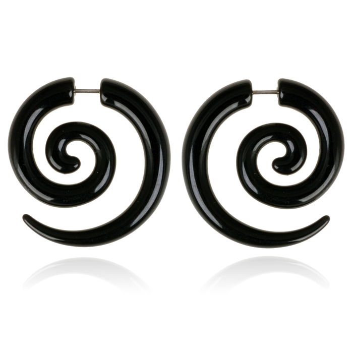 Tribal bone oorbellen Black Spiral