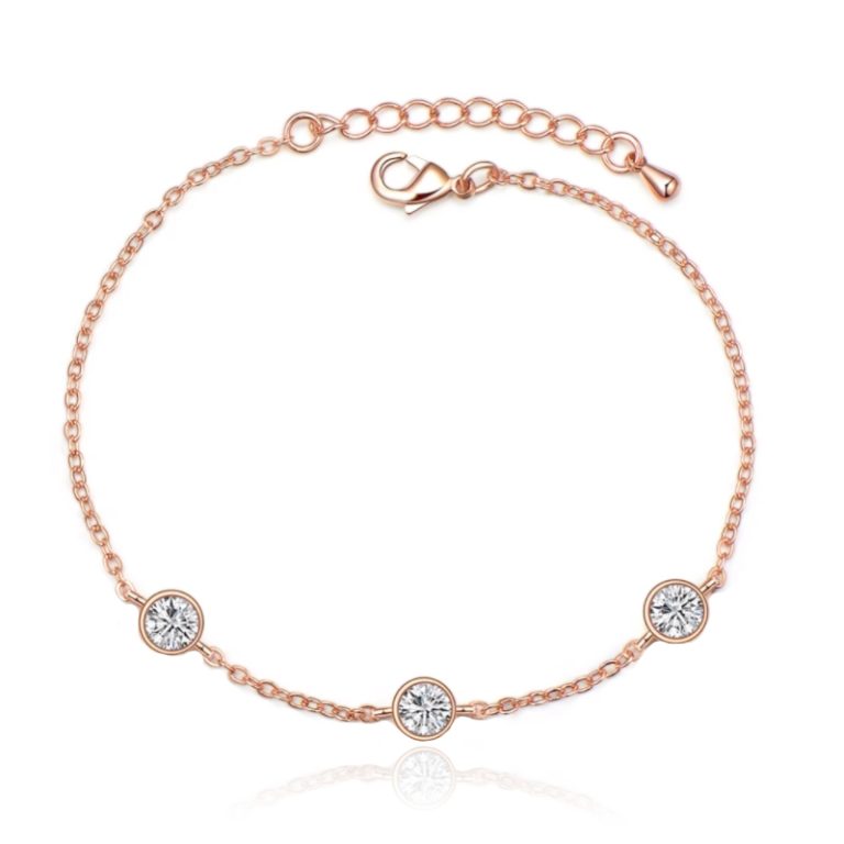Verstelbare Dames Armband met 3 Zirkonia Steentjes Rose