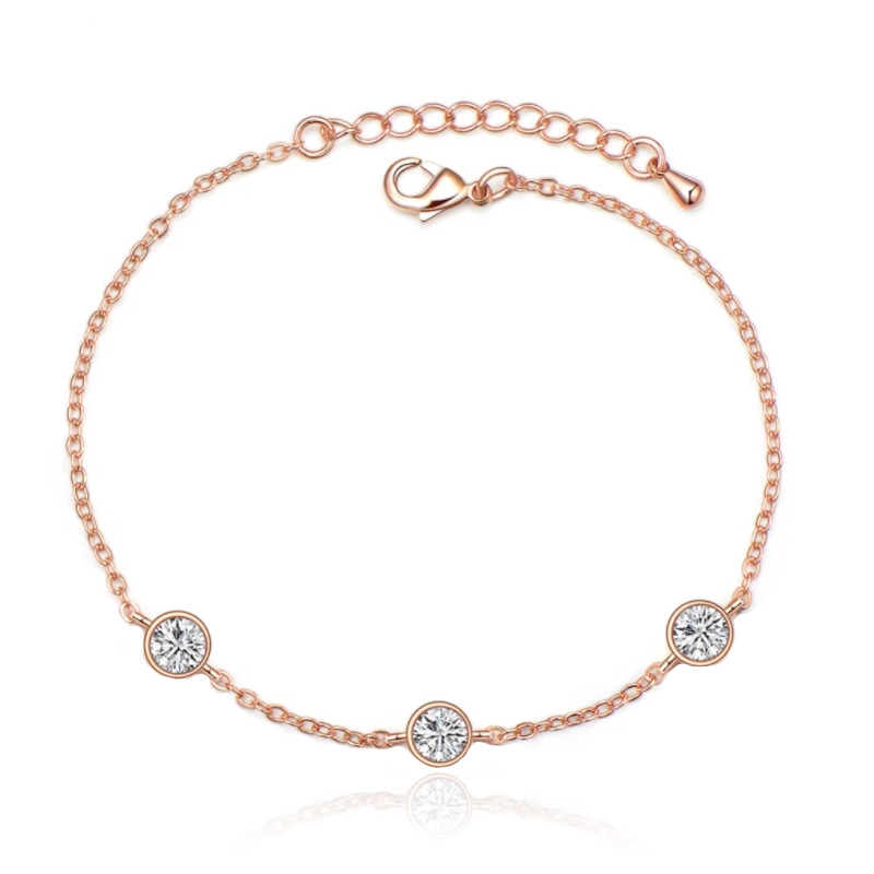 Verstelbare Dames Armband met 3 Zirkonia Steentjes Rose