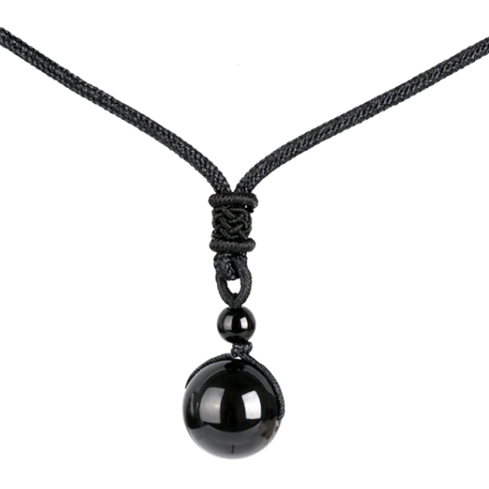 Verstelbare leren Heren Ketting met Obsidiaan Kettinghanger