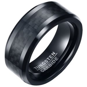 Wolfraam heren ring Carbon Fiber Zwart 8mm-19mm