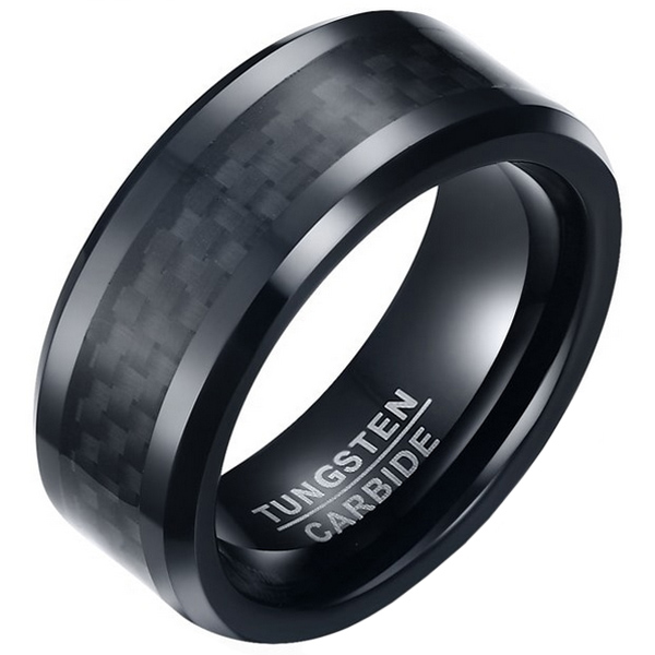 Wolfraam heren ring Carbon Fiber Zwart 8mm-18mm