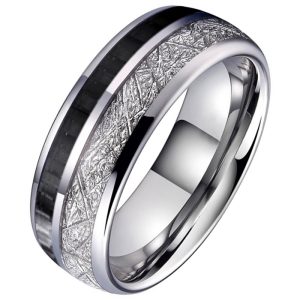 Wolfraam heren ring Carbon Vermiculiet Inlay-19mm