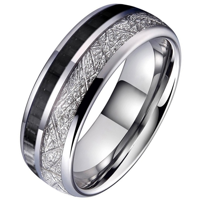 Wolfraam heren ring Carbon Vermiculiet Inlay-19mm