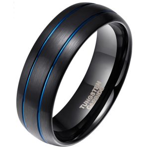 Wolfraam heren ring Classic Groove Zwart Blauw 8mm-22mm