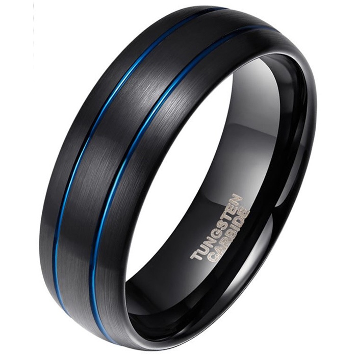 Wolfraam heren ring Classic Groove Zwart Blauw 8mm-22mm