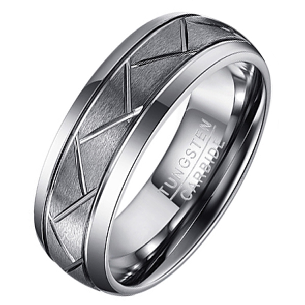 Wolfraam heren ring Diagonale Groeven-21.5mm