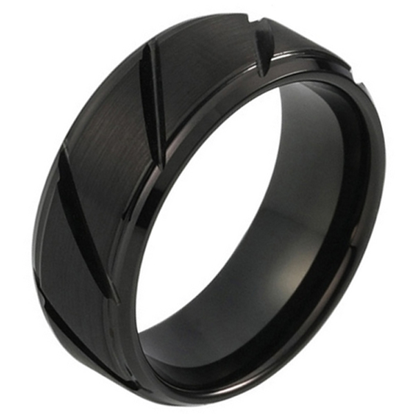 Wolfraam heren ring diagonale Groeven Zwart 8mm-20mm