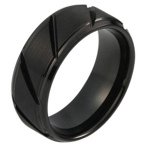 Wolfraam heren ring diagonale Groeven Zwart 8mm-19mm