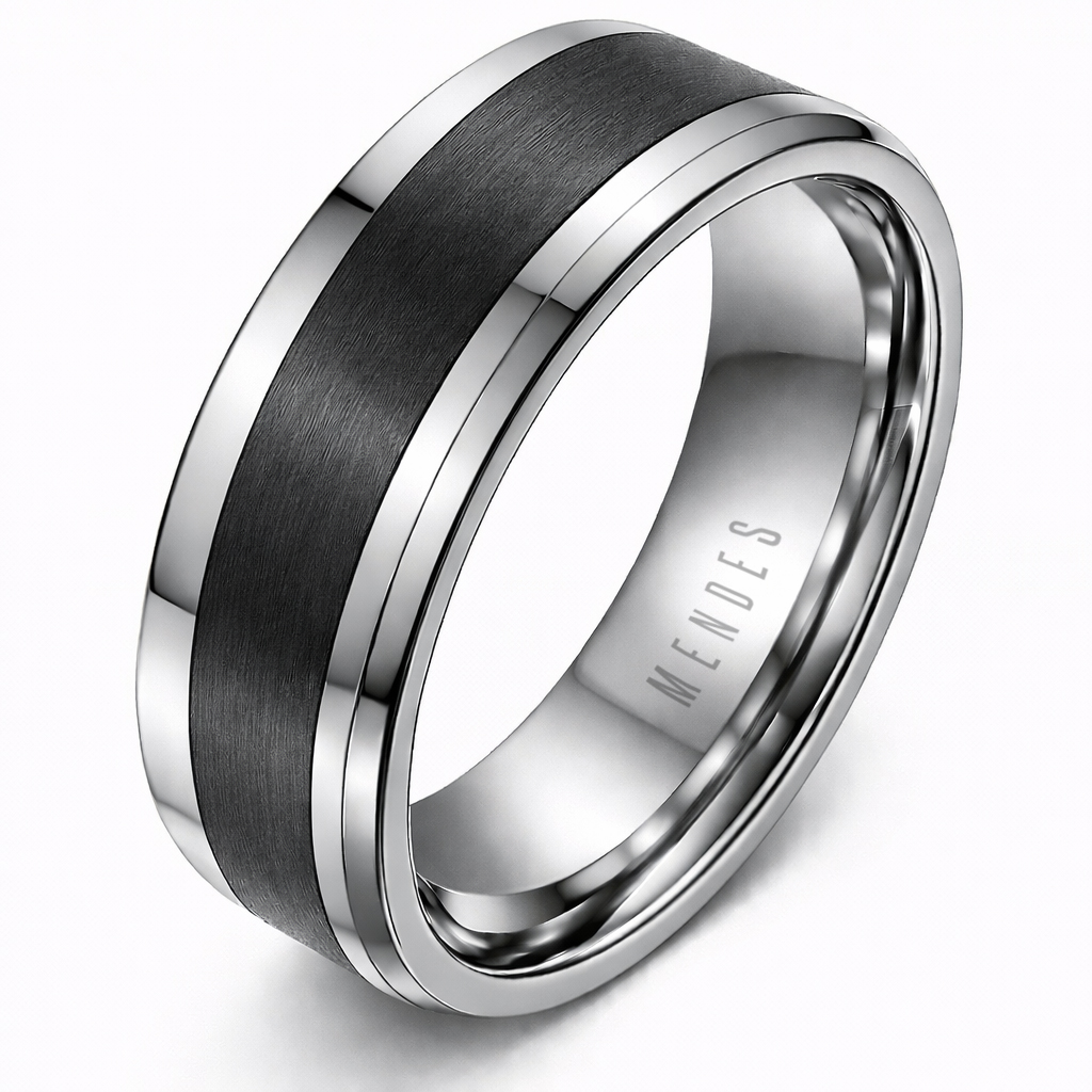 Wolfraam heren ring Geborsteld Zwarte Streep 8mm-21mm