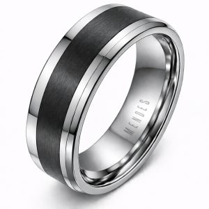 Wolfraam heren ring Geborsteld Zwarte Streep 8mm-20mm