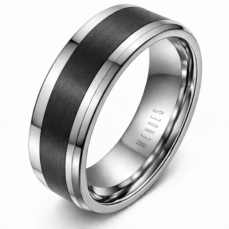 Wolfraam heren ring Geborsteld Zwarte Streep 8mm-22mm