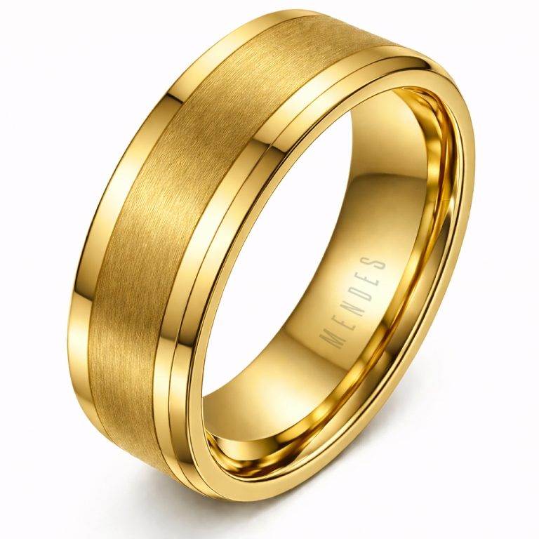 Wolfraam heren ring Goudkleurig geborstelde streep 8mm-18mm