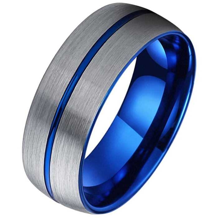 Wolfraam heren ring Groef Geborsteld Zilverkleurig Blauw-22mm