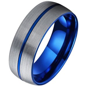 Wolfraam heren ring Groef Geborsteld Zilverkleurig Blauw-20mm
