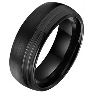 Wolfraam heren ring Tom Jaxon Groef Zwart Mat en Glans-20mm