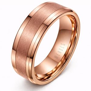 Wolfraam heren ring Rosegoud geborstelde streep 8mm-18mm