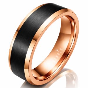 Wolfraam heren ring Rosegoud Zwart 8mm-21.5mm