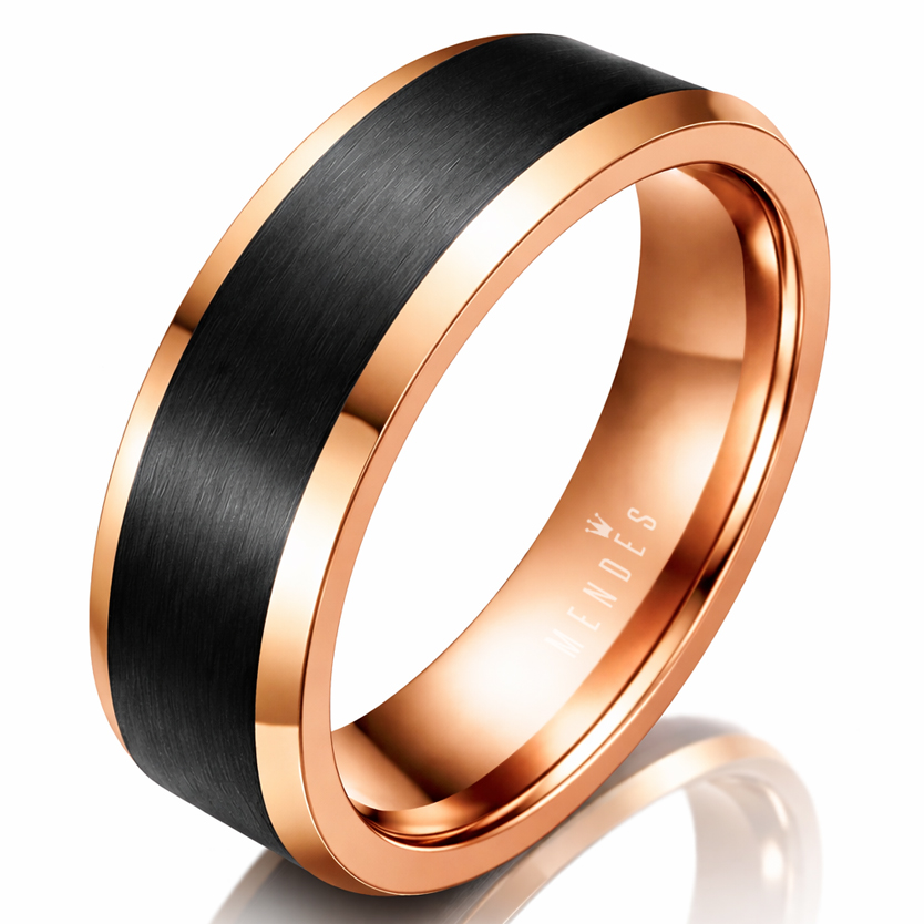 Wolfraam heren ring Rosegoud Zwart 8mm-20mm