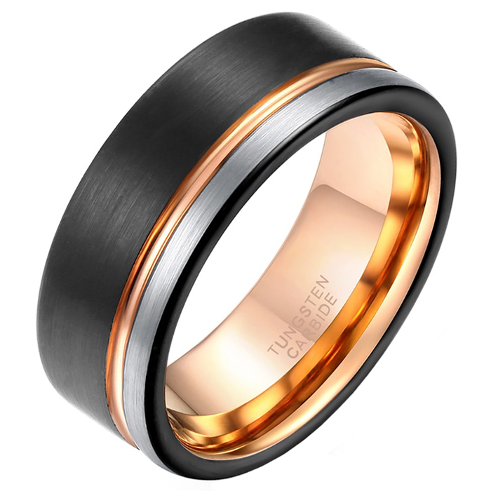 Wolfraam heren ring Groef Zwart Zilverkleurig Rose-21mm