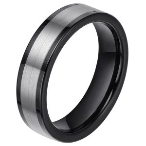 Wolfraam heren ring smal model Zwart Zilverkleurig 6mm-17mm