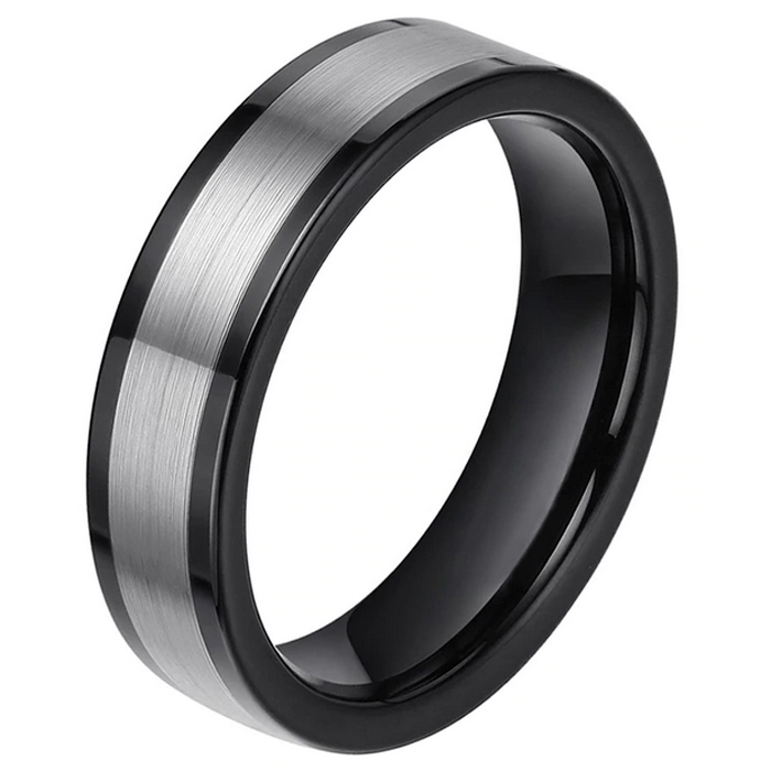 Wolfraam heren ring smal model Zwart Zilverkleurig 6mm-19mm