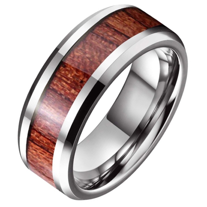 Wolfraam heren ring Tom Jaxon Zilverkleurig Glans Palissander Inlay-21mm
