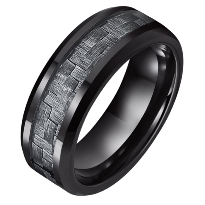 Wolfraam heren ring Tom Jaxon zwart Glans Carbon Fibre Inlay-19mm