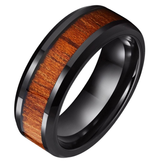Wolfraam heren ring Tom Jaxon zwart Glans Palissander Inlay-19mm