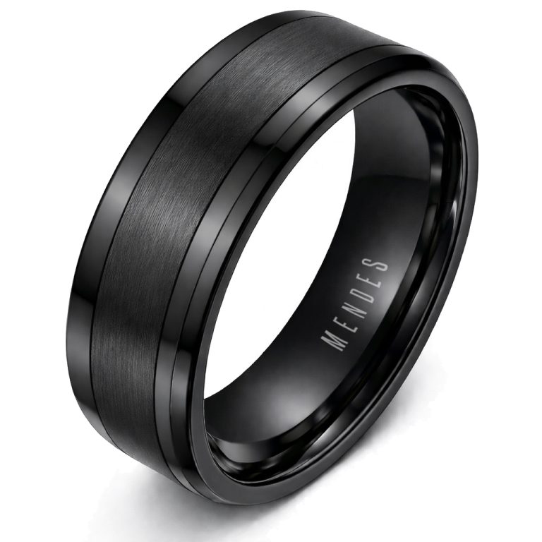 Wolfraam heren ring zwart geborstelde streep 8mm-24mm