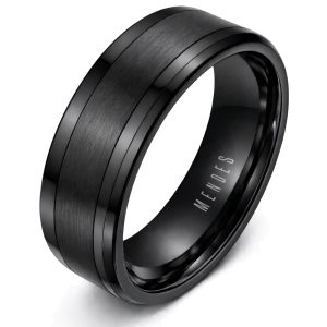 Wolfraam heren ring zwart gebostelde streep 8mm-21.5mm