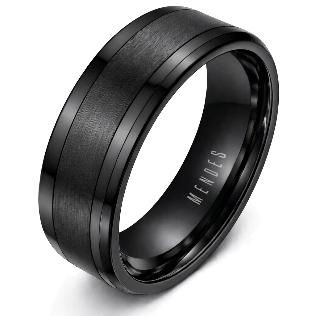 Wolfraam heren ring zwart gebostelde streep 8mm-21.5mm
