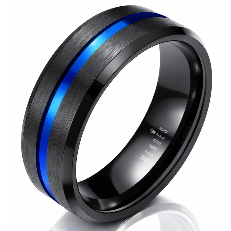 Wolfraam heren ring Zwart met Blauw 8mm-18mm
