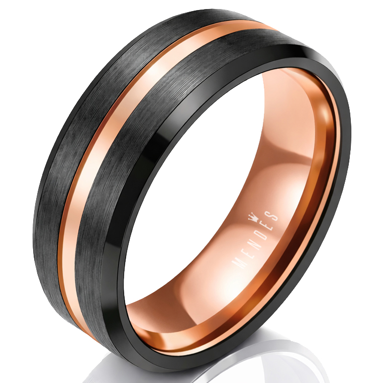 Wolfraam heren ring Zwart met Rose 8mm-21mm