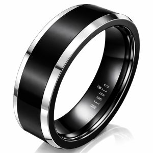 Wolfraam heren ring Zwart Zilver 8mm-22mm