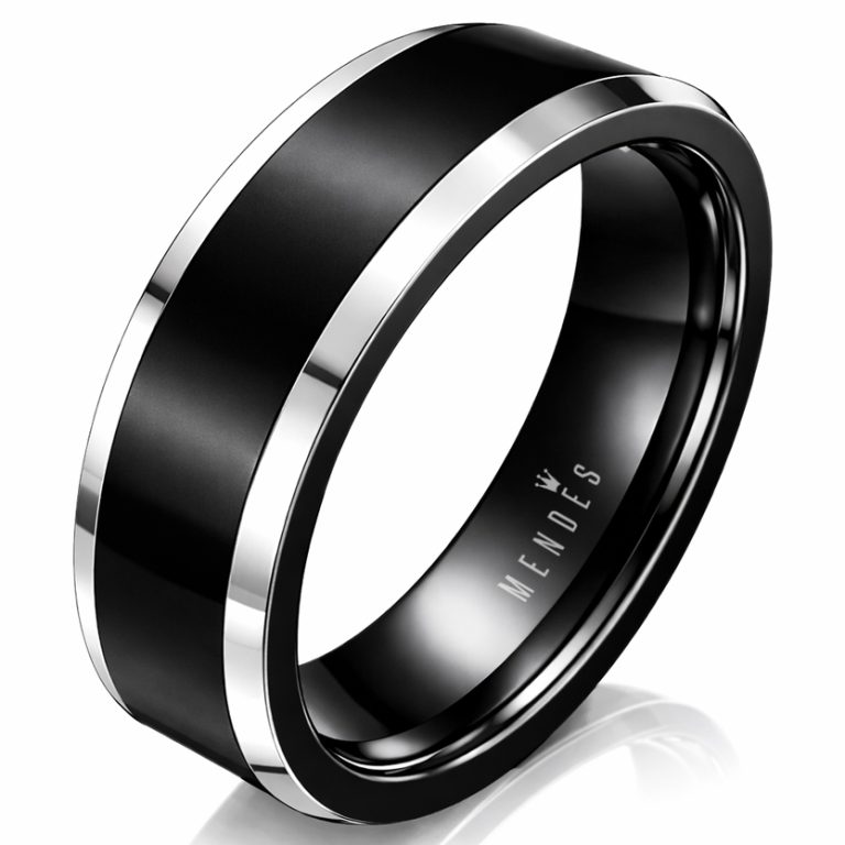 Wolfraam heren ring Zwart Zilver 8mm-20mm