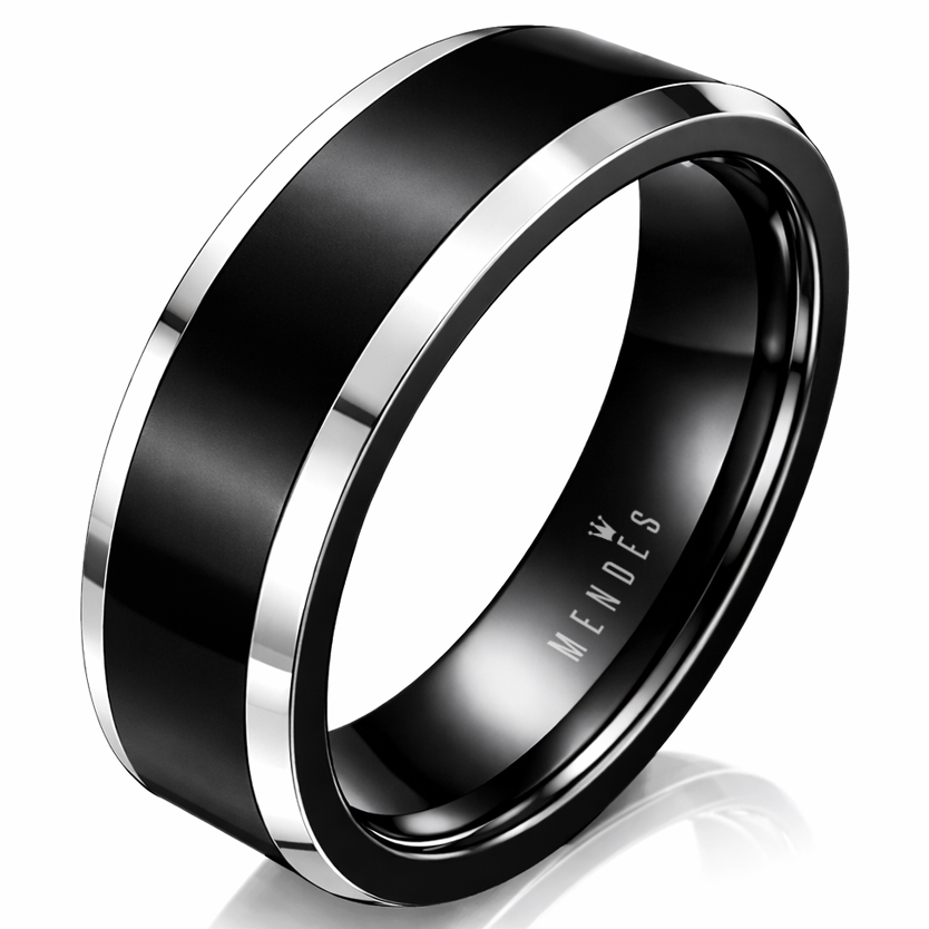 Wolfraam heren ring Zwart Zilver 8mm-20mm