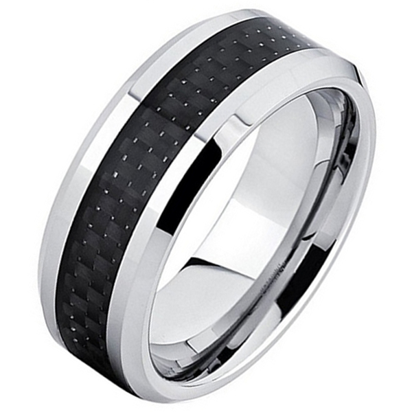 Wolfraam ring Carbon Fiber Zilver Zwart 8mm-20mm