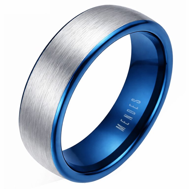 Wolfraam ring geborsteld zilver met Blauw 6mm-20mm
