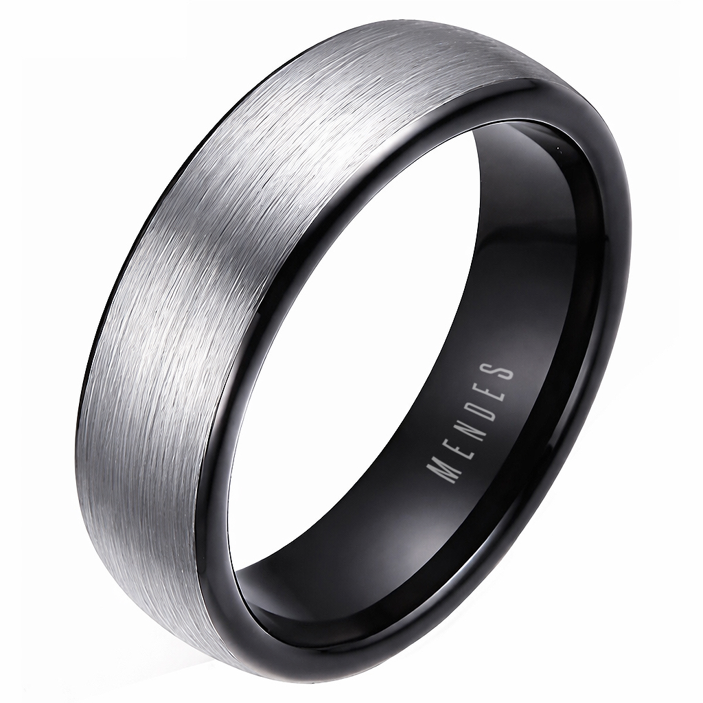 Wolfraam ring geborsteld zilver met Zwart 6mm-21.5mm