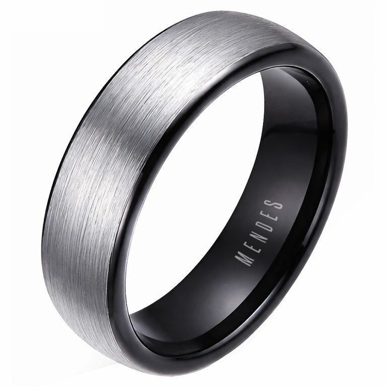 Wolfraam ring geborsteld zilver met Zwart 6mm-23mm